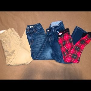 Boys size 5/5T pants bundle- 1 khakis, 1 pajama pants, & 2 jeans.